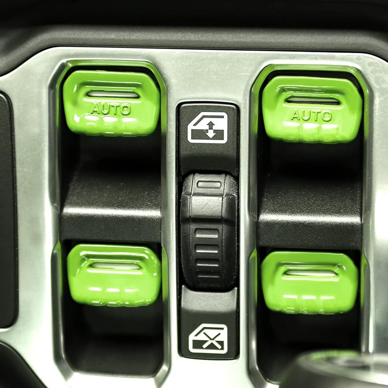 JeCar غطاء زر مفتاح النافذة 4 قطع ملحقات داخلية لجيب رانجلر JL JLU غلادياتور JT 2018-2024 (أخضر) - Image 5